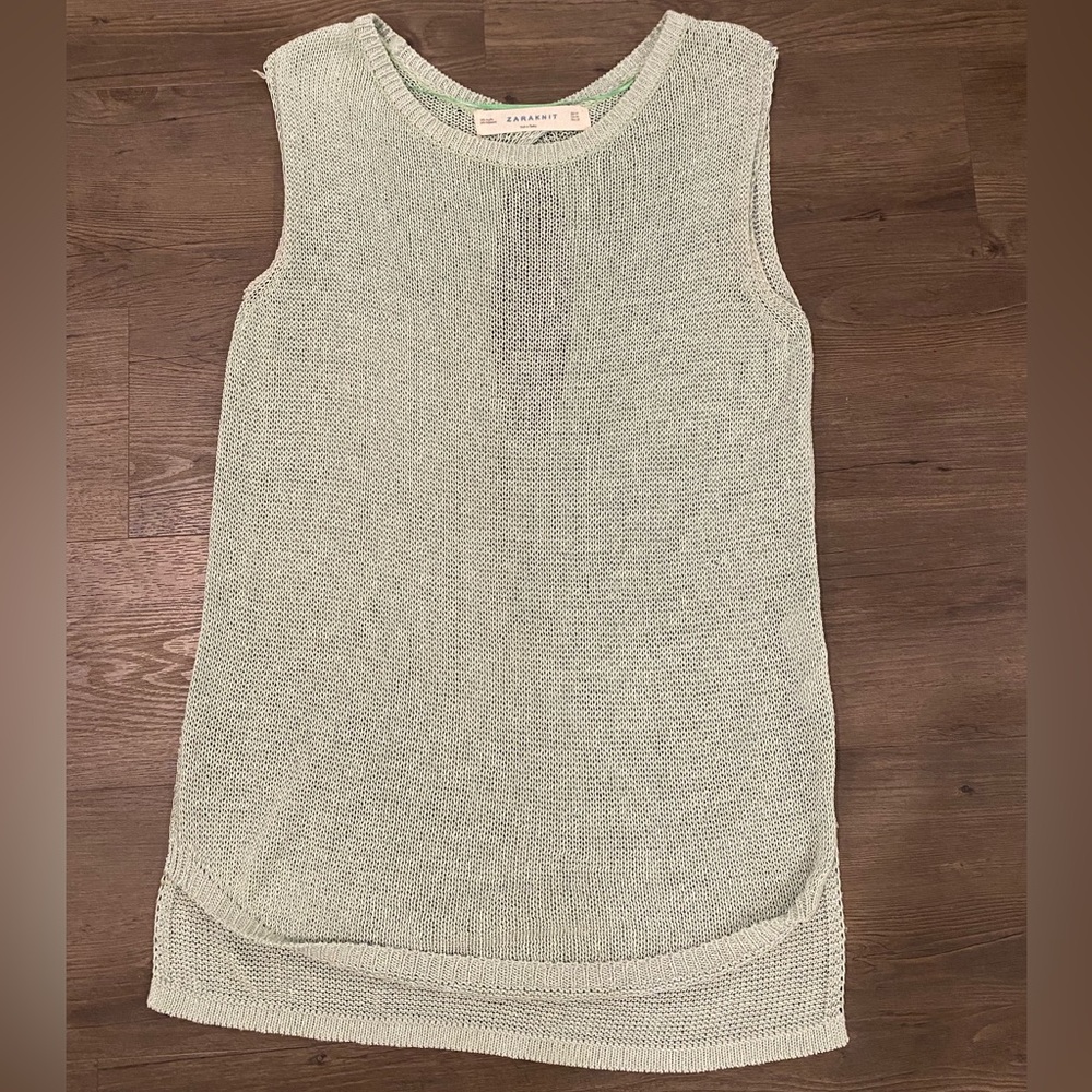 Zara Sleeveless Knit Sweater Green Size Medium